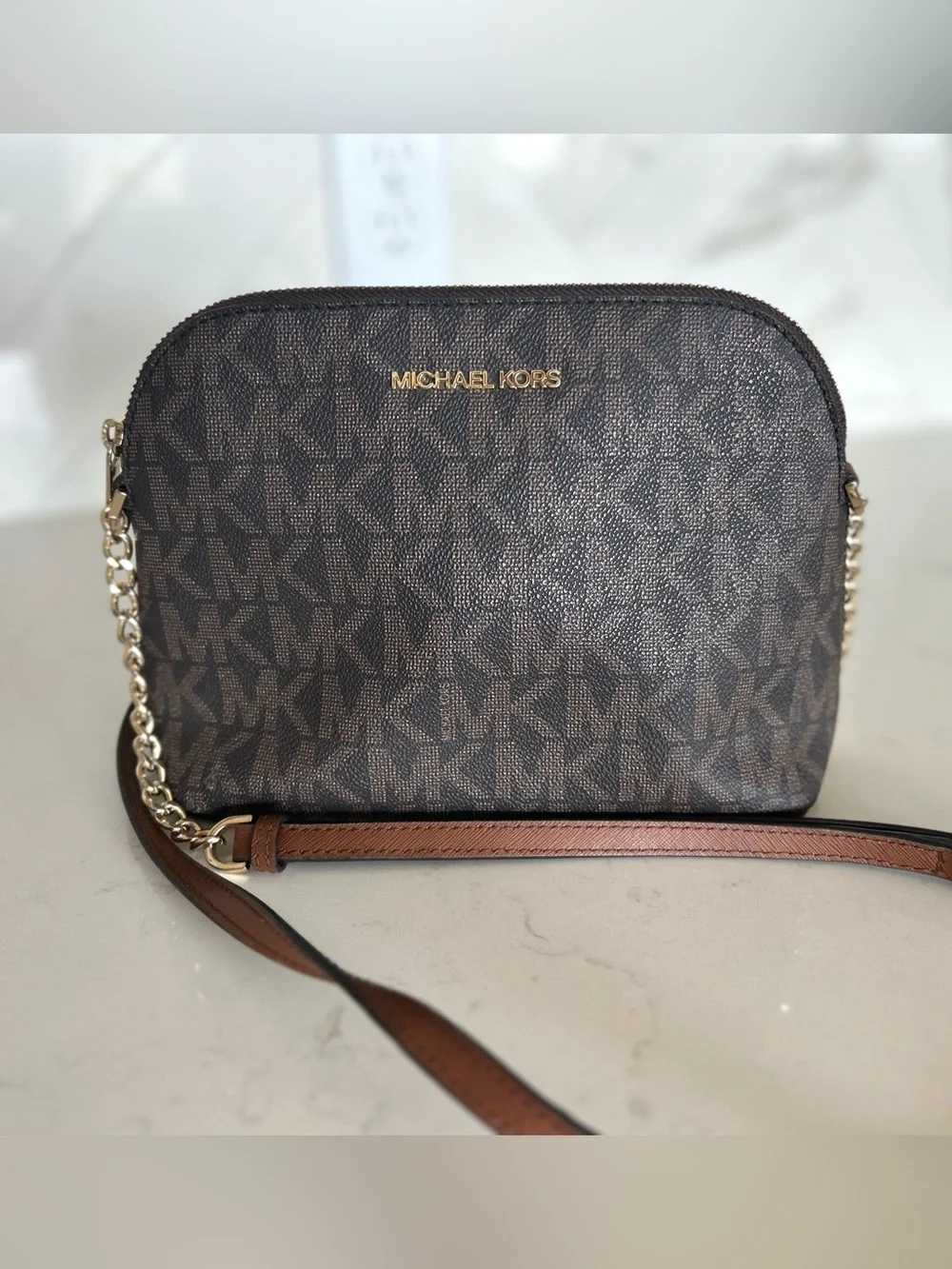 Michael Kors Cindy Signature Logo Dome Crossbody Bag
